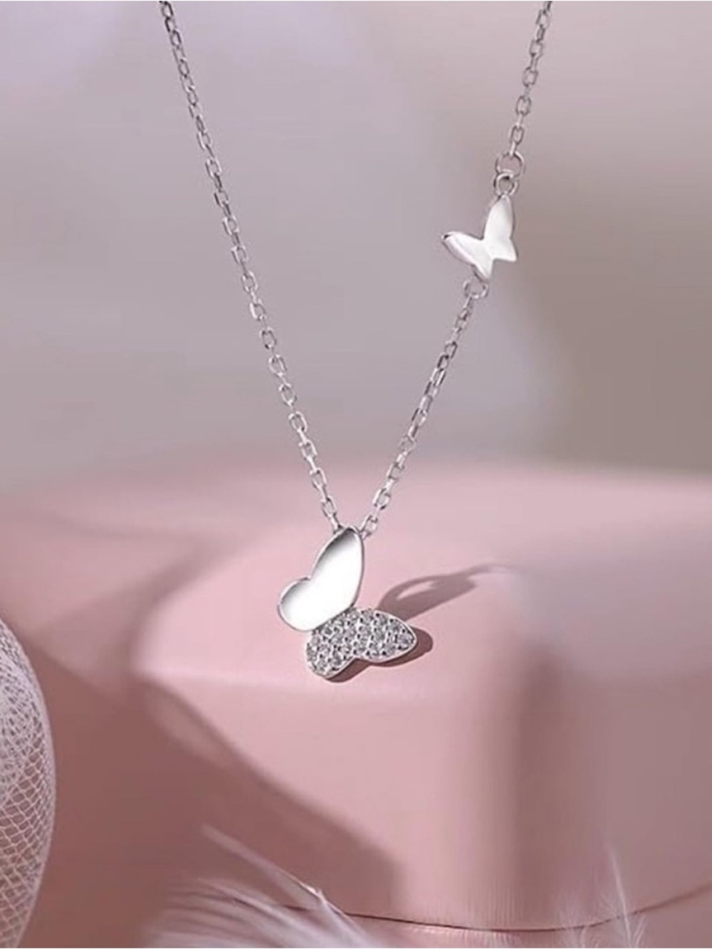 925 Sterling Silver Butterfly Pavé Pendant Necklace
